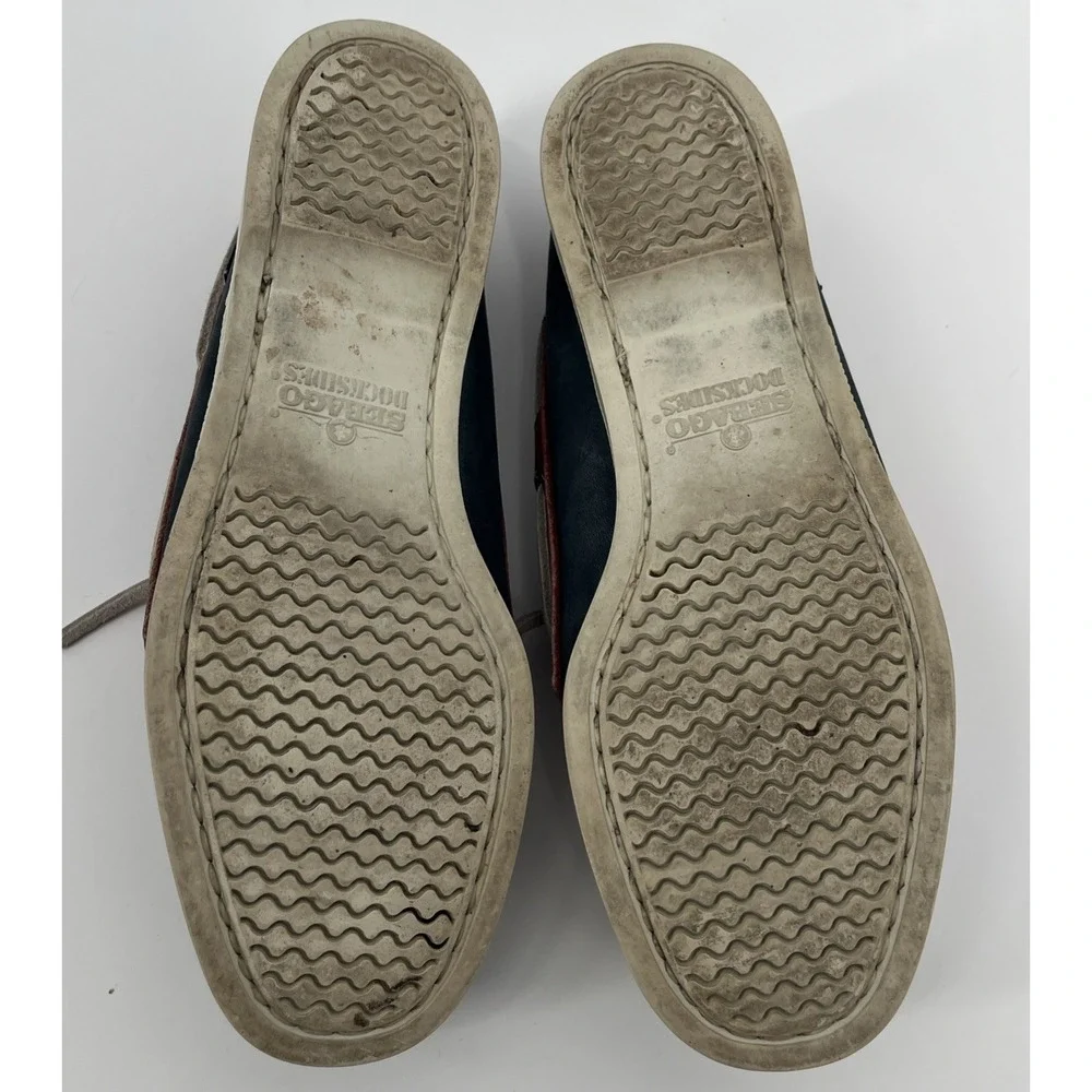 Vintage Sebago Womens Boat Shoes Size 7M Docksides‎ Navy Red Ivory Leather USA